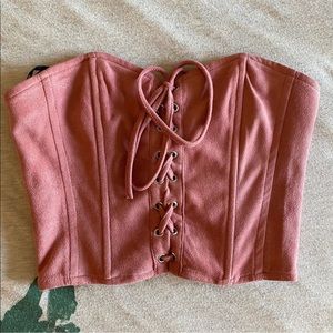 pink suede corset crop top